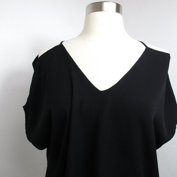 Shine Star Blouse Top Women Size L Black Cold Shoulder Sleeve Pullover Polyester - Picture 4 of 12